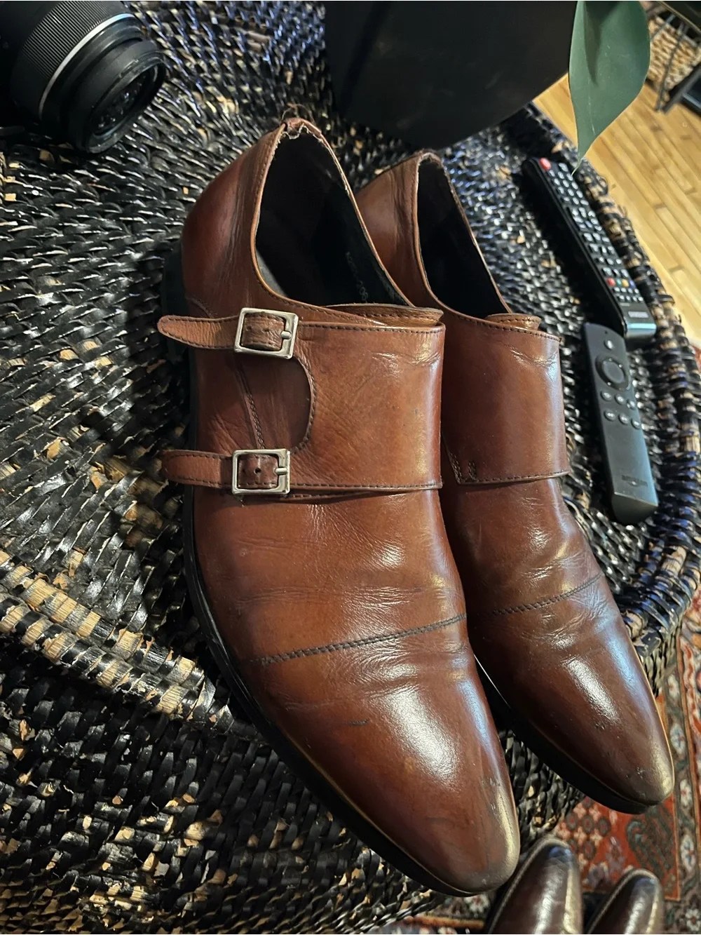 Men's Brown Leather Double Monk Strap Dress Shoes